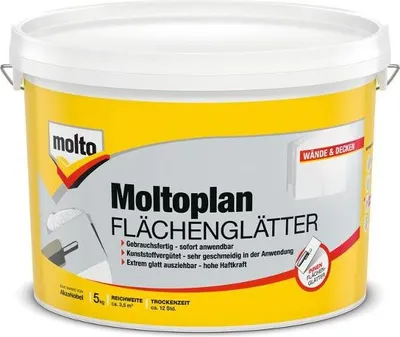 Produktbild von Molto Flächenglätter Moltofill, Weiß, Fertig gemischt, 5 kg, Paste (Substanz), Spachtel, Beton, Putz, Hartschaum