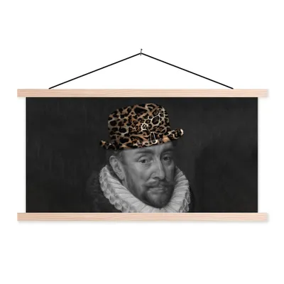 Produktbild von MuchoWow® Textilposter Wilhelm von Oranien - Pantherdruck - Hut 60x30 cm mit holzfarbenen Rahmen - Dekoration
