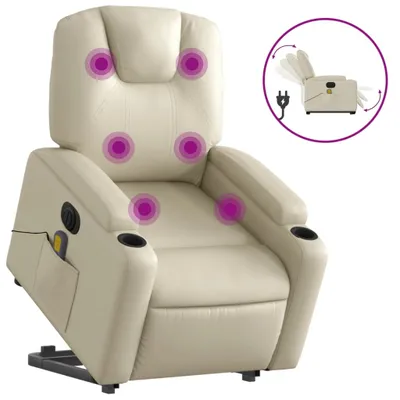 Produktbild von vidaXL Massagesessel mit Aufstehhilfe Elektrisch Creme Kunstleder
