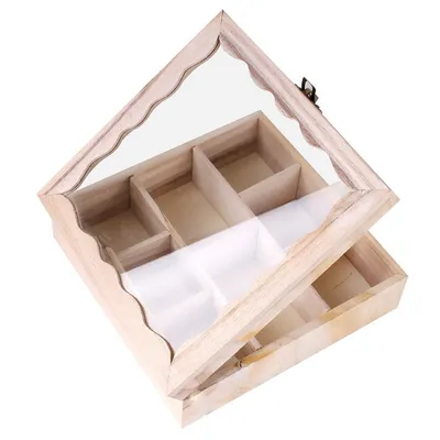 Produktbild von Teebeutelbox Holz natur 8 Fächer 20x20x6,7cm Sichtdeckel dekorative Teekistchen