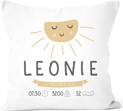 Produktbild von personalisierbares Kissen zur Geburt, Geburtskissen Wolke Sonne personalisiertes Geschenk Daten Geburt Baby SpecialMe® Sonne weiß 40cm x 40cm