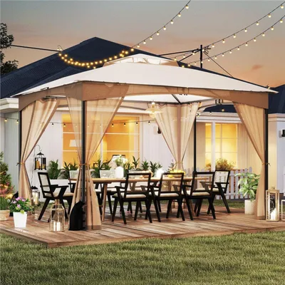 Immagine prodotto di Gazebo - Gazebo da giardino - Tenda per feste - Tettoia - Tenda da giardino - Dimensioni: 3 x 3,6 metri - Impermeabile e resistente alle intemperie invernali