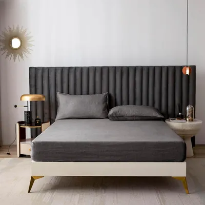 Productafbeelding van Hoeslaken, 180 x 200 cm, linnen, 100% hoeslaken, bedlaken, 30 cm diepe zak, temperatuurregulerend, ademend hoeslaken met elastiek, donkergrijs