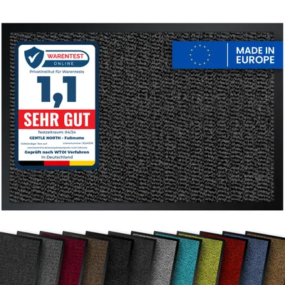 Produktbild von Hochwertige graue-schwarze Fußmatte 90x150 cm – rutschfest, waschbar, wetterfest – ideal für Innen, Außen und den Eingangsbereich