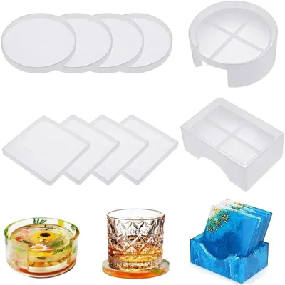 Obrázok produktu pre Silikónové formy na odlievanie, živica, DIY, podložky z živice, 10 kusov, okrúhle, štvorcové, osmeruholníkové, epoxidová živica, projekty pre domácich