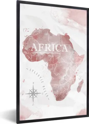 Produktbild von MuchoWow® MuchoWow® Gerahmtes Poster Karte - Afrika - Aquarell - Kompass 60x90 cm - Poster mit zchwarzem Bilderrahmen - Kunst