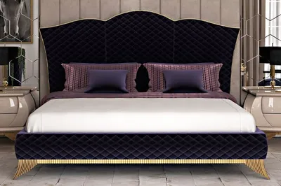 Produktbild von Casa Padrino Luxus Art Deco Doppelbett Lila / Gold - Edles Massivholz Bett mit Kopfteil - Art Deco Schlafzimmer & Hotel Möbel - Luxus Kollektion
