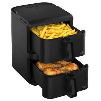 Heinner HAF-C10DBS25BK Doppelte Air Fryer Heißluftfritteuse, 10L, 2500W, Dual Zone, Schwarz