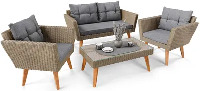 Produktbild von di volio Polyrattan Lounge Gartenmöbel-Set RIVA - Lounge Set mit Doppelsofa, 2 Sesseln & Tisch - Gartenmöbel-Set in Rattan-Optik