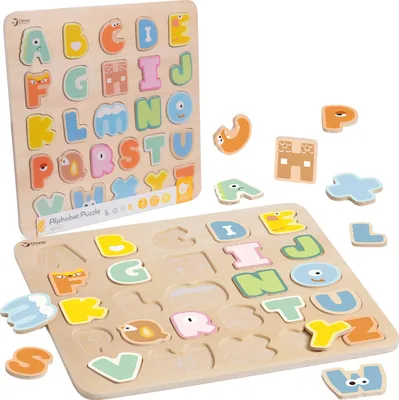 Zdjęcie produktu dla CLASSIC WORLD Drewniane Puzzle Montessori Układanka Nauka Alfabetu Liter Słów 27 el.