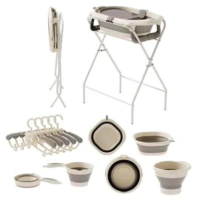 Produktbild von Babybadewanne mit Gestell, Thermometer und Pflegezubehör, Aufsatz für Neugeborene, tragbar