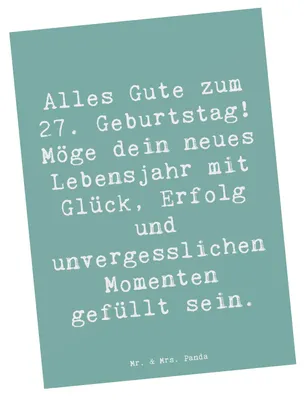 Produktbild von Mr. & Mrs. Panda Grußkarte Spruch 27. Geburtstag - Meeresbrise - Geschenk, Ansichtskarten, Postkarte, Ansichtskarte, Happy Birthday, Alter, Postkarten, 27 Jahre