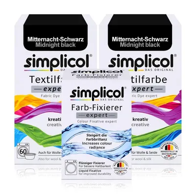 Produktbild von Simplicol Textilfarbe expert 2x Mitternacht-Schwarz 150g & 1x Farb-Fixierer 90ml