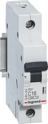Image de Legrand RX3 disjoncteur, disjoncteur de protection, caractéristique C, 16A, unipolaire, 6000A, 230/400VAC, 1TE, 419202
