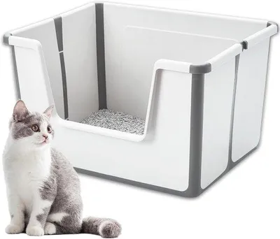 Immagine prodotto di Gabbia per gatti grande, grigia e impermeabile con ingresso basso