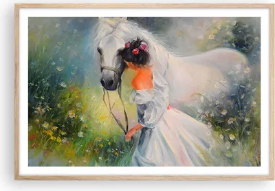 Produktbild von Gerahmtes Poster - Rahmen in heller Eiche - Frau Wiese Pferd - 91,5x61 cm - Wand Bild - Wanddeko - Wandbilder - Kunstposter - Wandposter - Bilderrahmen - Bilder - Kunstdruck - Wandbild P2NAA91x61-3470