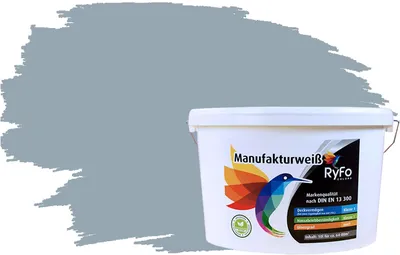 Produktbild von RyFo Colors Bunte Wandfarbe Manufakturweiß Denimgrau 10l - weitere Grau Farbtöne und Größen erhältlich, Deckkraft Klasse 1, Nassabrieb Klasse 1