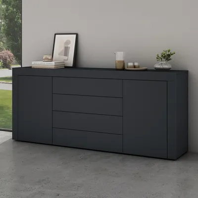 Produktbild von Mai & Mai Sideboard Aufbewahrungsschrank BTH: 167x36x70 cm mit 2 Schränken und 4 Schubladen in Anthrazit matt Kommode Mehrzweckschrank Möbel Schrank03