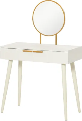 Produktbild von HOMCOM Schminktisch mit rundem Spiegel, Schminktisch mit 2 Schubladen, moderner Stil, für Schlafzimmer, Umkleidezimmer, 80 x 40 x 123 cm, Weiß