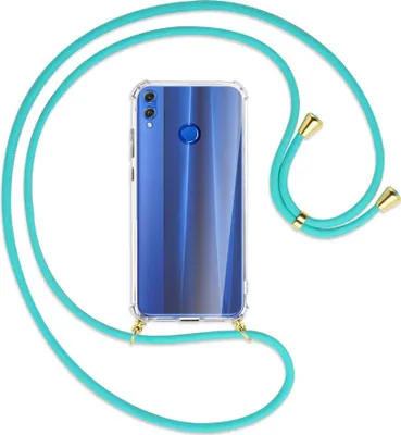 Produktbild von Handykette Backcover-Schutzhülle mit Band (Metall goldfarben) für Honor 8X - türkis