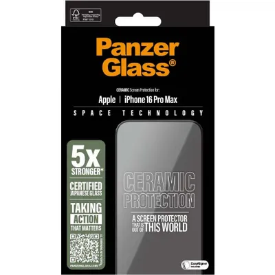 Productafbeelding van PanzerGlass Ceramic Screenprotector met applicator voor de Apple iPhone 16 Pro Max
