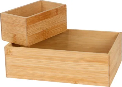 Image de Coffret cosmétique en bois de bambou (lot de 2) Boîte de rangement Boîte de salle de bain Panier d'étagère