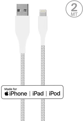Produktbild von SBS CAPLTFABK32MTWHI, 2 m, Lightning, USB A, Männlich, Männlich, Weiß