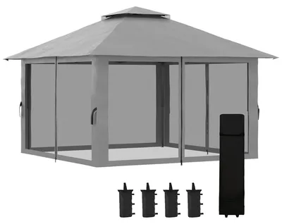 Produktbild von Outsunny Faltpavillon 4 x 4 m, Gartenpavillon mit 4 Netzwänden, UV-Schutz Grau