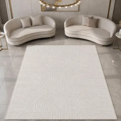 Produktbild von Teppich Creme Ornament Design elegant Wohnzimmer Größe - 140 x 200 cm