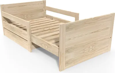 Produktbild von Kinderbett 90x200 mitwachsend aus Holz mit Aufbewahrungsschublade - Roh (ohne Lack)