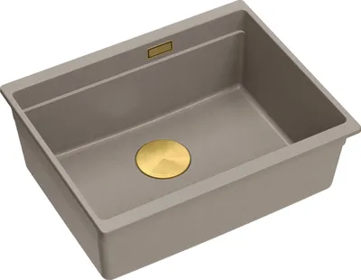 Produktbild von QUADRON Spülbecken 1-Becken Spüle | Größe: 59,5 x 45,1 x 21,5 cm | LOGAN 100 | Küchenspüle Granitspüle aus GraniteQ mit Siphon | Soft Toupe + Gold