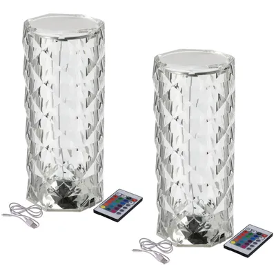 Produktbild von 2x Touch LED Akku Tischlampe Kristall Ø 9 x 21 cm Farbwechsel Inkl. Fernbedienung Tischleuchte