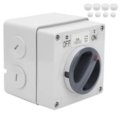 Immagine prodotto di Presa a interruttore impermeabile per esterni, rotante, con interruttore on/off, antipolvere, con protezione isolante, indicatori, 250 V (1P, 32 A)