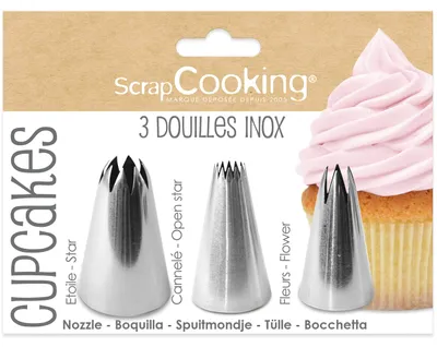 Produktbild von ScrapCooking 3er-Set Spritztüllen Edelstahl für Cupcakes, Sterntülle & Blumentülle
