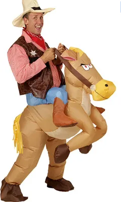 Produktbild von "COWBOY AUF PFERD" (aufblasbares Kostüm m. integriertem Gebläse, Hut)