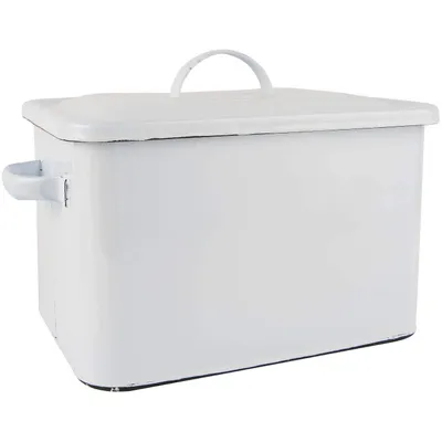Produktbild von Brotbox VINTAGE weiß schwarz aus Emaille Metallbox Brotkasten Hamptons Strandhaus