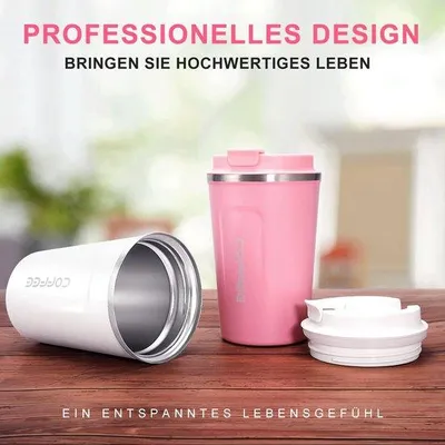 Produktbild von Isolierte Reisebecher 380ml Edelstahl weiß rosa