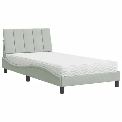 Produktbild von Bett mit Matratze "Hanko" Hellgrau 100x200 cm Samt