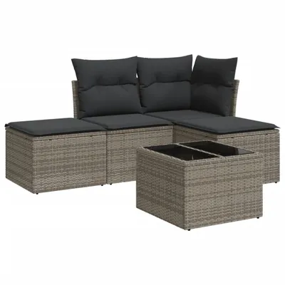 Produktbild von 5-tlg. Garten-Sofagarnitur mit Kissen Grau Poly Rattan