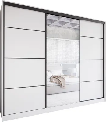 Produktbild von Schiebeschrank mit Spiegel und Schubladen NOBI D 250 weiß Schlafzimmerschrank Garderobenschrank