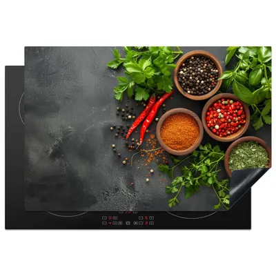 Obrázek produktu pro KitchenYeah® Krycí deska na sporák bylinky - paprika - betonový vzhled, 77x51cm, dekorace do kuchyně, keramická krycí deska, krycí deska na varnou desku