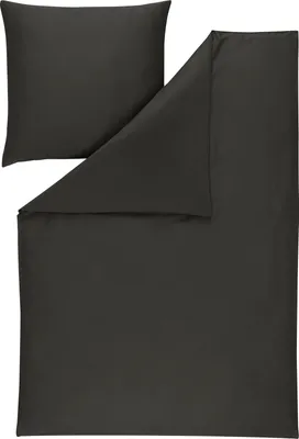 A dark gray duvet cover and pillowcase laid out flat.
