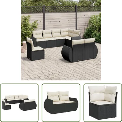 Produktbild von The Living Store 8-tlg. Garten-Sofagarnitur mit Kissen Schwarz Poly Rattan