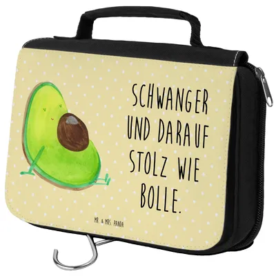 Produktbild von Mr. & Mrs. Panda badtasche Avocado Schwangerschaft - Gelb Pastell - Geschenk, Baby, Schwanger, Kulturtasche, Waschtasche, Kulturbeutel, kosmetiktäschchen, kulturtäschchen