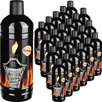 24 Flaschen Lampenöl, je 1 Liter, schwarz mit schwarzem Deckel
