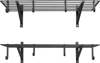 Zdjęcie produktu dla SucceBuy Zestaw 2 regałów garażowych 1219 x 615 x 305 mm do przechowywania narzędzi, nośność 118 kg na poziom, uchwyt ścienny z haczykami, metalowe regały na narzędzia i akcesoria