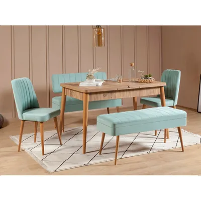 Obrázok produktu pre Skye Decor, Vina 0701 - 4 - Atlantic, zelená, súprava rozkladacieho jedálenského stola a stoličiek (5 kusov), atlantická borovica, 100 % MELAMÍNOM POTRETÉ DREVO, 163 x 80 x 75 cm