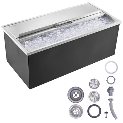 Produktbild von VEVOR 95,66 L Drop-in-Eisbox, 913 x 456 x 358 mm Edelstahl-Eiskühler, Kommerzieller Eisbehälter mit Schiebedeckel, Eingebaute Eisspeichertruhe, Abflussrohr & Ablassstopfen im Lieferumfang Enthalten