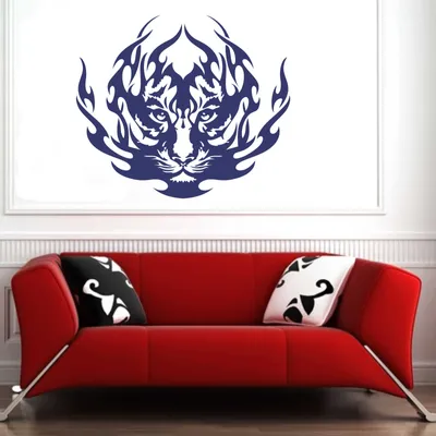 Produktbild von Wandtattoo - Wandaufkleber - Wandtattoo "Tiger Tribal" - 60cm x 52cm königsblau - Dekoration Küche Wohnzimmer Wand