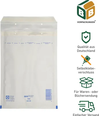 Produktbild von 800 x Luftpolsterversandtasche mit Fenster 4 / D (180 x 265 mm) Versandtasche gepolsterte Briefumschläge Polsterversandtaschen Briefumschlag Festverschluss BB-Verpackungen